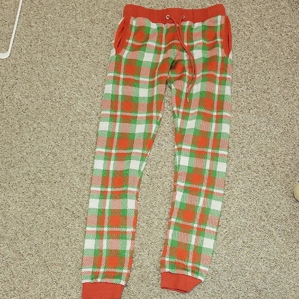 Tipsy Elves Plaid Joggers Red, Green, and White, Women's Small. Festive